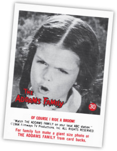 Lisa Loring as Wednesday in card #30 of the "Addams Family" trading card set by Donruss.