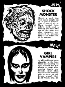 A Topstone ad from 1961 spotlights the Shock Monster and the Girl Vampire, in iconic artwork by Keith Ward. [© Topstone Rubber Toys Company]