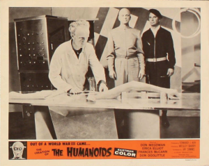 Science happens in this lobby card for "The Creation of the Humanoids."