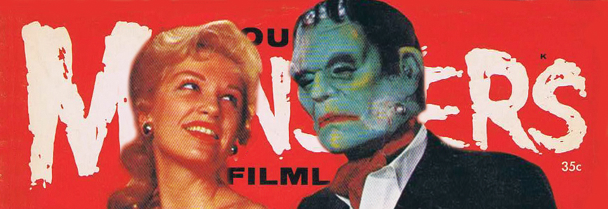 That's James Warren parodying Hugh Hefner with an ascot, Frankenstein mask and busty blonde on the cover of Famous Monsters of Filmland No. 1 (1958). [© Warren Publishing]