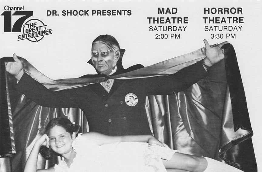 Bubbles grew up before our eyes. An ad for Dr. Shock's Saturday afternoon double-feature, "Mad Theatre" and "Horror Theatre."