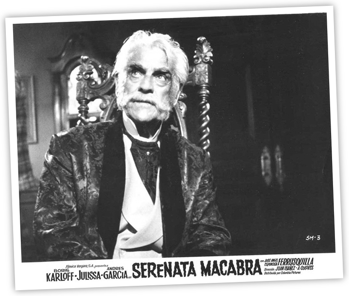 Karloff in a publicity still from "Serenata Macabra" (aka "House of Evil").