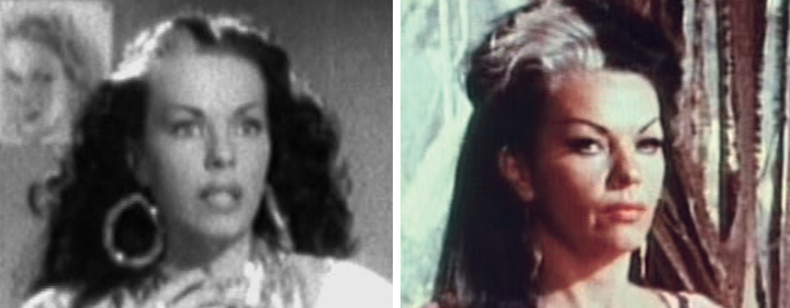 Dancer/actress Tongolele in "Han matado a Tongolele" (1948), left, and 20 years later as the powerful Kalea in "Snake People."