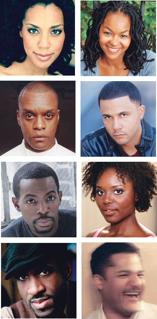From top left: Cast members Christina Acosta Robinson, Crytal A. Dickinson, Kevin Mambo, Jason Dirden, Charlie Hudson III, Brittany Belizeare and Brian D. Coats, and director Brandon J. Dirden