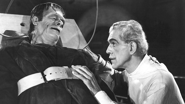 Glenn Strange as the Frankenstein monster and Boris Karloff as Dr. Gustav Niemann in "House of Frankenstein" (1944). I uttered sacrilege by admitting that Strange, not Karloff, is my favorite Frankenstein.