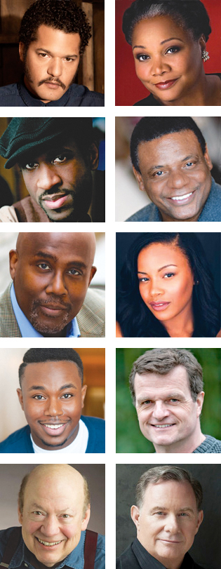 From top left: Cast members Brandon J. Dirden, Arnetia Walker, Brian D. Coats, Harvy Blanks, James A. Williams, Chante Adams, Marcel Spears, Michael Cumpsty, Peter Van Wagner and Bob Mackasek